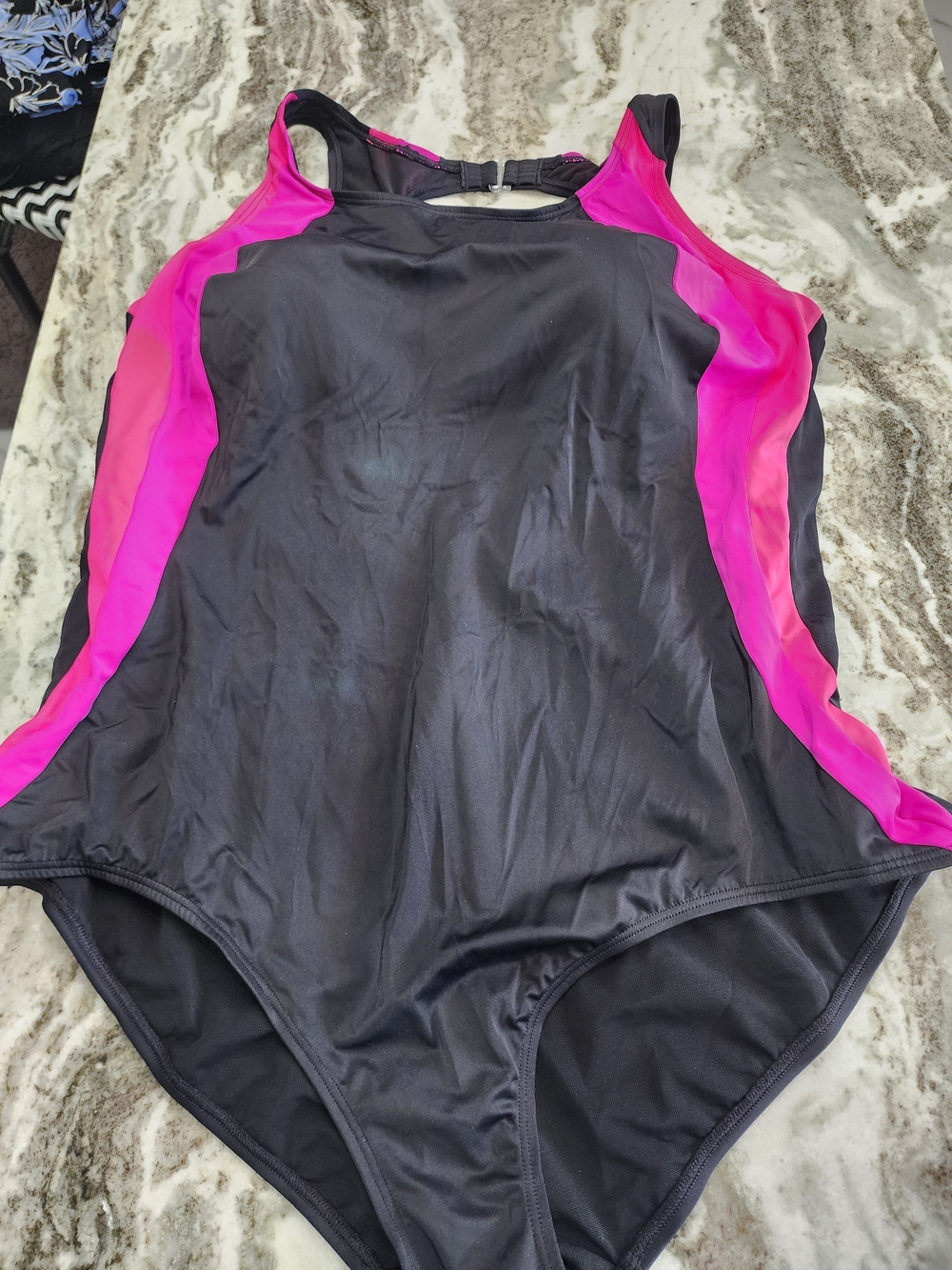 Swimsuits For All Black One-Piece Swimsuit with Hot Pink Side Panels Like New